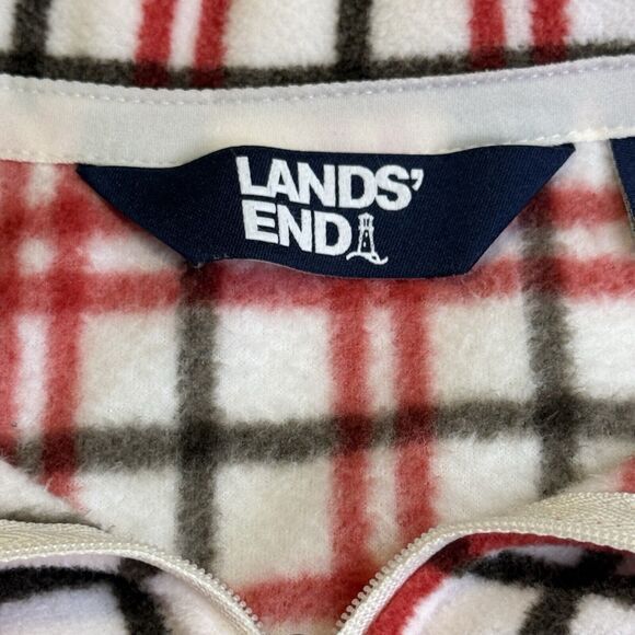 Lands End Womans Fleece Plus Size 18 Hoodie Red White Plaid 1/4 Zip Pullover # - Picture 6 of 10